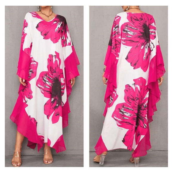 Dresses & Skirts - Vibrant Pink Floral Kaftan - Maxi Dress!